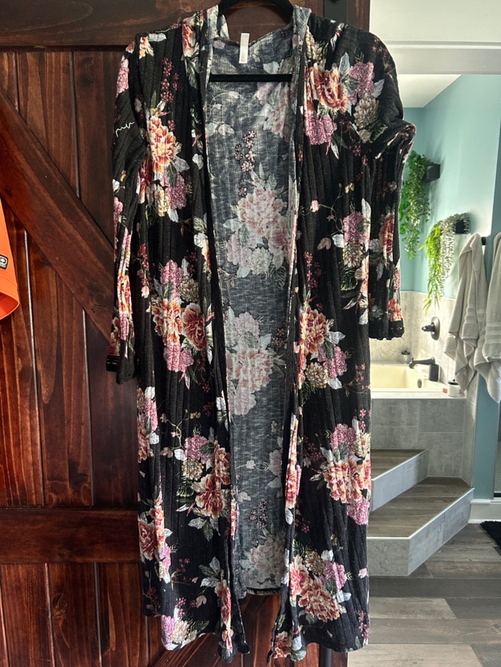 Xhilaration Black Floral Open Cardigan with Pink & Cream Blooms